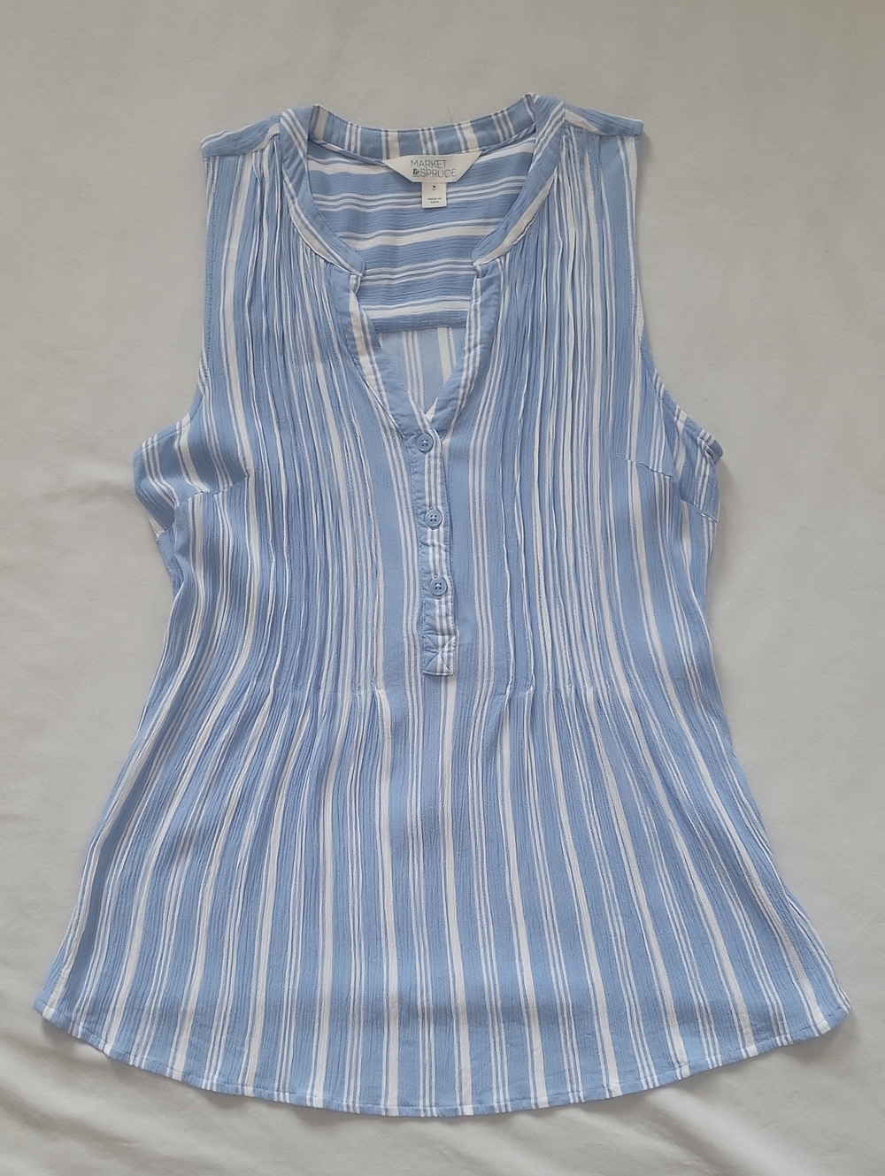 Market & Spruce Light Blue & White Striped Sleeveless Button-Front Top